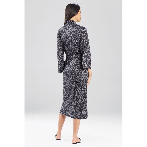 NEW Natori Womens Size Small Soft & Cozy Nomad Scroll House Robe Black Grey - Picture 2 of 9